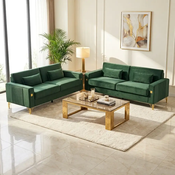 Emerald Green Velvet 2-Piece Sofa Set