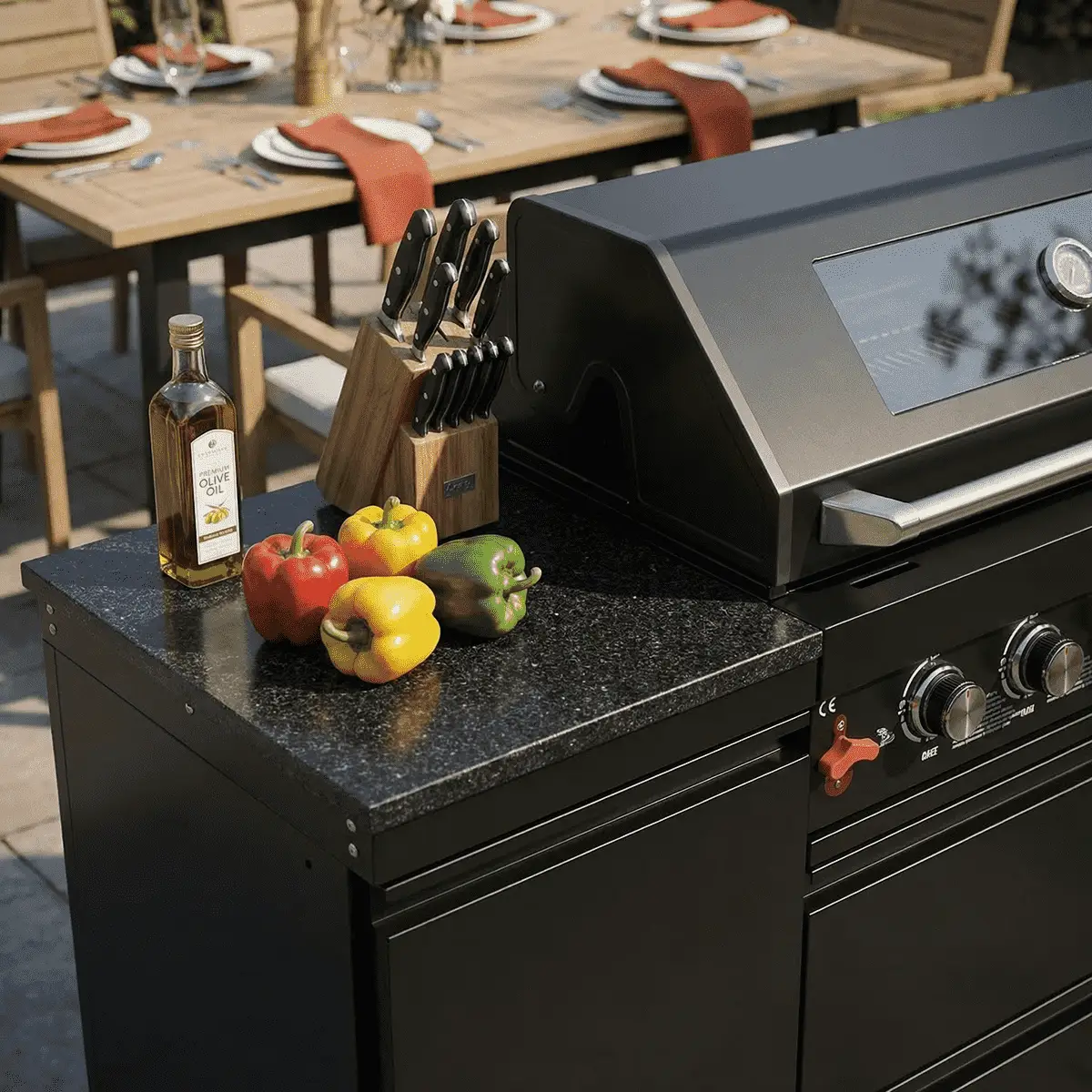 63" 6-Burner 85,000 BTU Black Outdoor Kitchen Island Grill + Marble Countertops by Chery Industrial