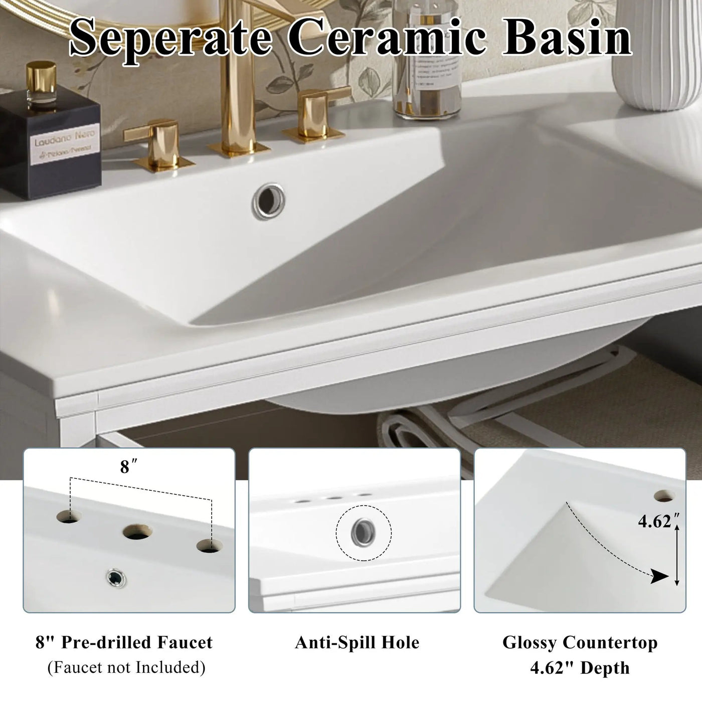 Modern Bathroom Vanity With Ceramic Sink, Tempered Blurred Glass Doors by HouseOfZazla