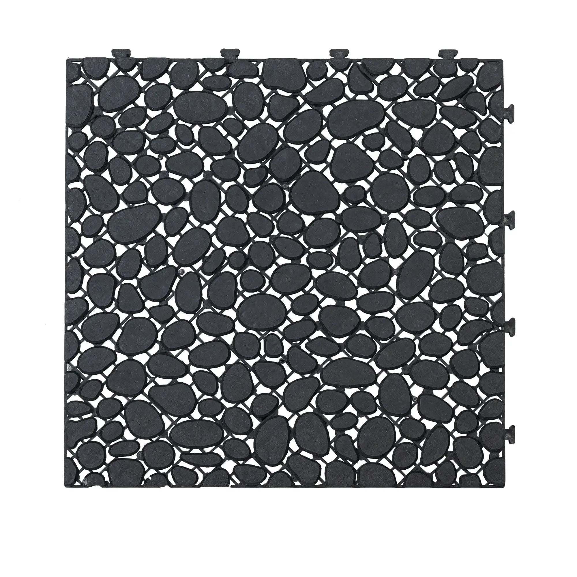 Interlocking Deck Tiles Plastic Waterproof Outdoor All Weather Anti-Slip Bathroom Shower Balcony Porch Strong Weight Capacity Upto 440 Lbs, Pebble Stone Pattern by HouseOfZazla