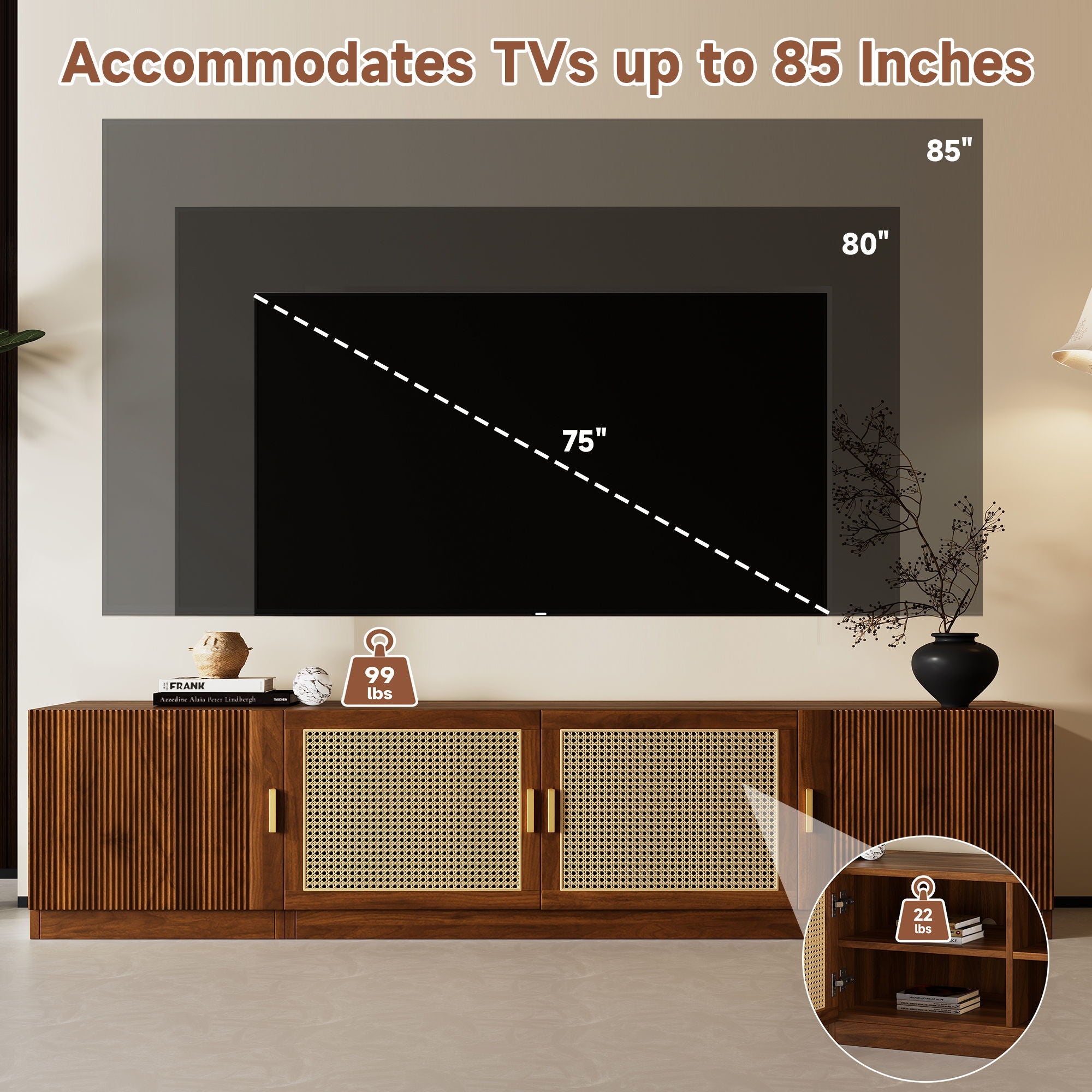 TV Stand, Media Console With Adjustable Shelves - Walnut by HouseOfZazla