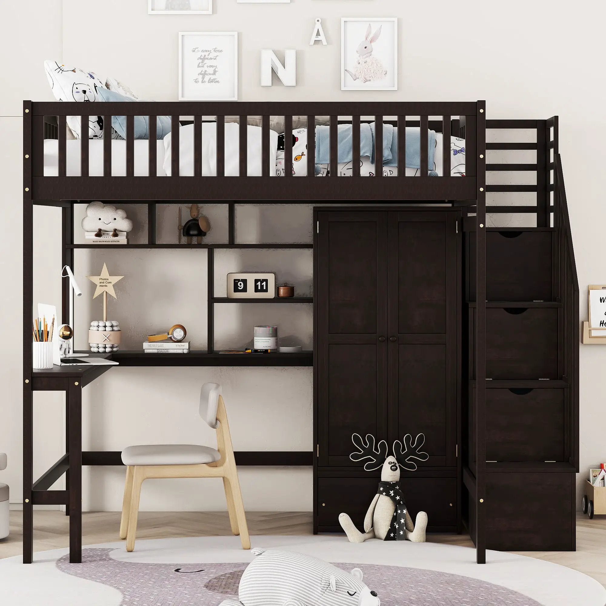 Loft Bed With Bookshelf, Drawers, Desk, And Wardrobe by HouseOfZazla