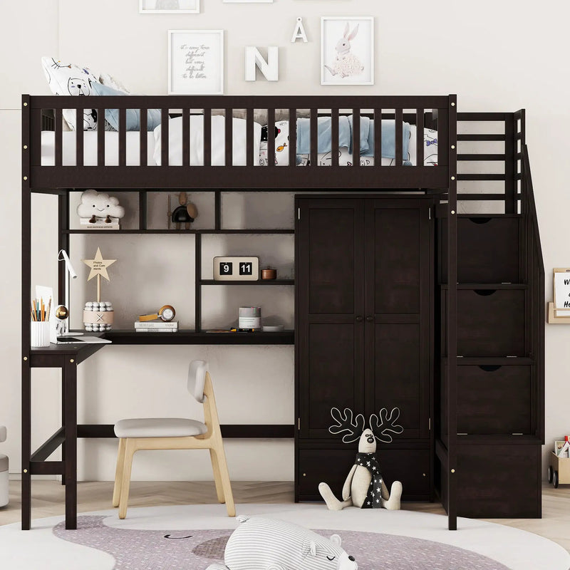 Loft Bed With Bookshelf, Drawers, Desk, And Wardrobe by HouseOfZazla