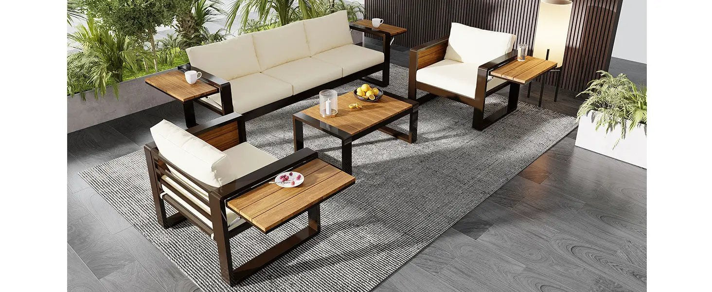 Aluminum Frame Large 4-Piece Outdoor Patio Furniture Set for 5 Person by HouseOfZazla