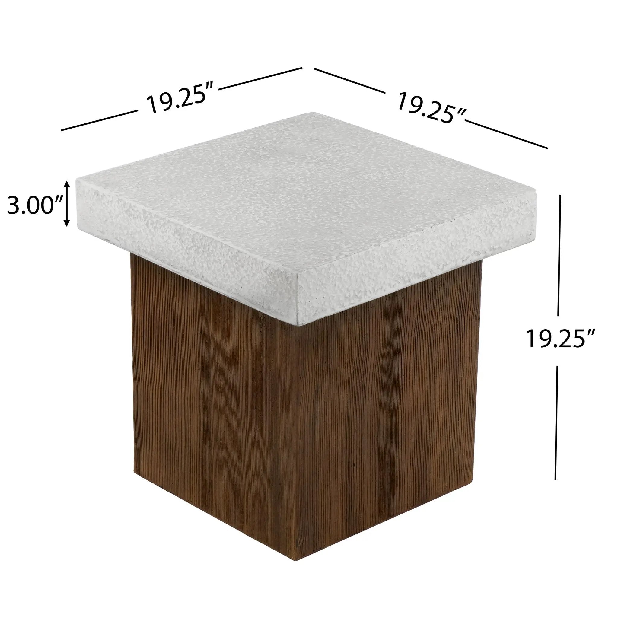 Mgo Square Side Table With Faux Stone Top And Wood Frame - Antique White / Natural Wood by HouseOfZazla