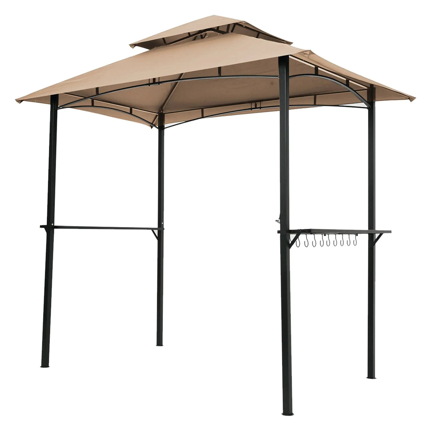 Outdoor Grill Gazebo With Double Tier Soft Top Canopy, Steel Frame, Bar Counters & Hook by HouseOfZazla