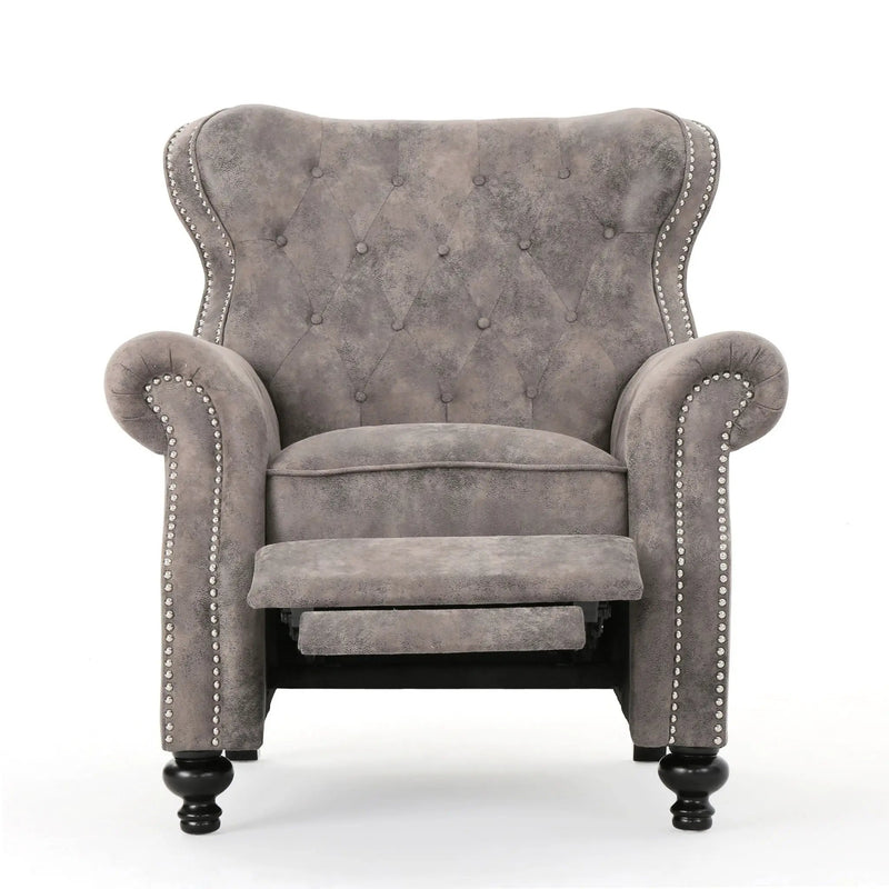 Accented Push Back Recliner Chair With Rolled Arms, Enjoy Cocooning Comfort by Unique Piece Furniture