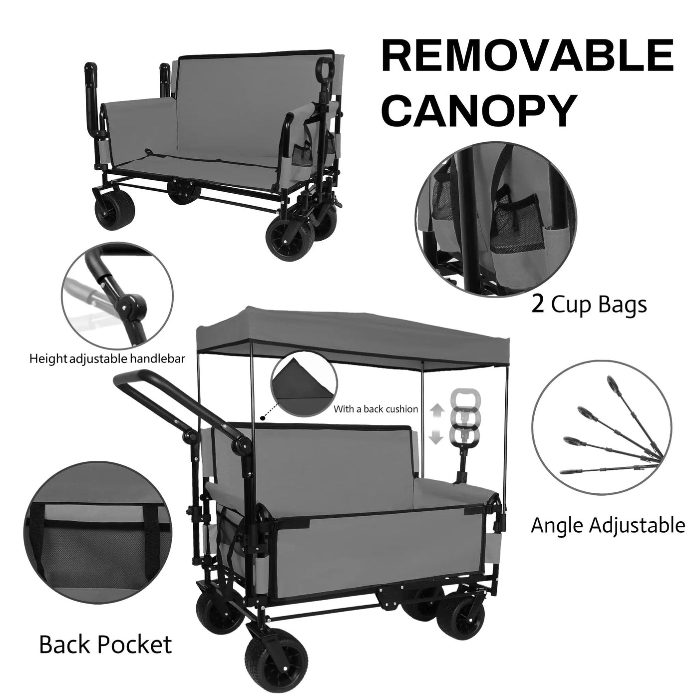 3-in-1 Folding Wagon Cart with Bench Seat, Canopy & Storage by HouseOfZazla