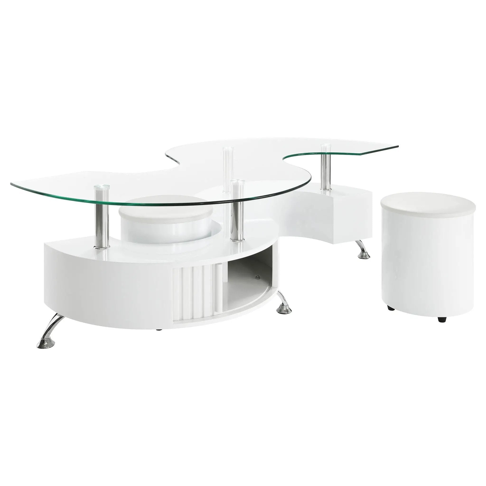 Buckley 3-piece Coffee Table and Stools Set White High Gloss by Unique Piece Furniture