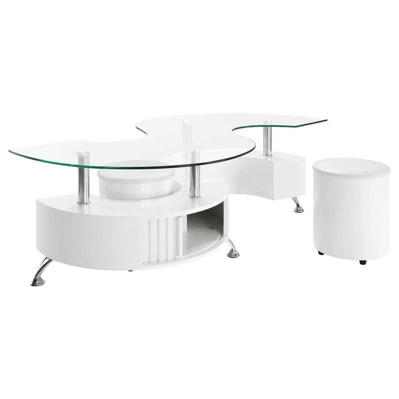 Buckley 3-piece Coffee Table and Stools Set White High Gloss by Unique Piece Furniture