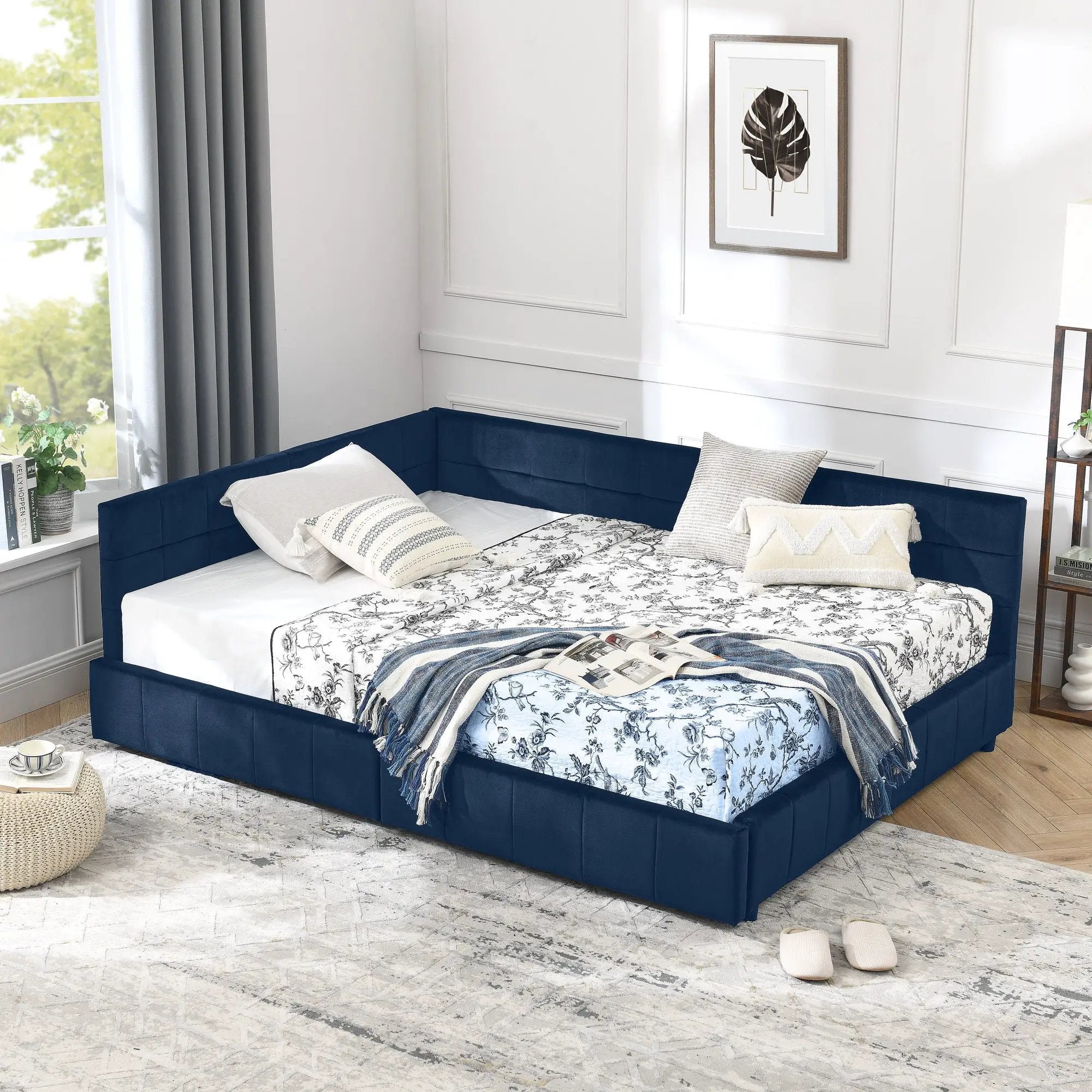 Mid-Century Storage Upholstered Tufted Bed Frame With Backrest And Armrests by Unique Piece Furniture