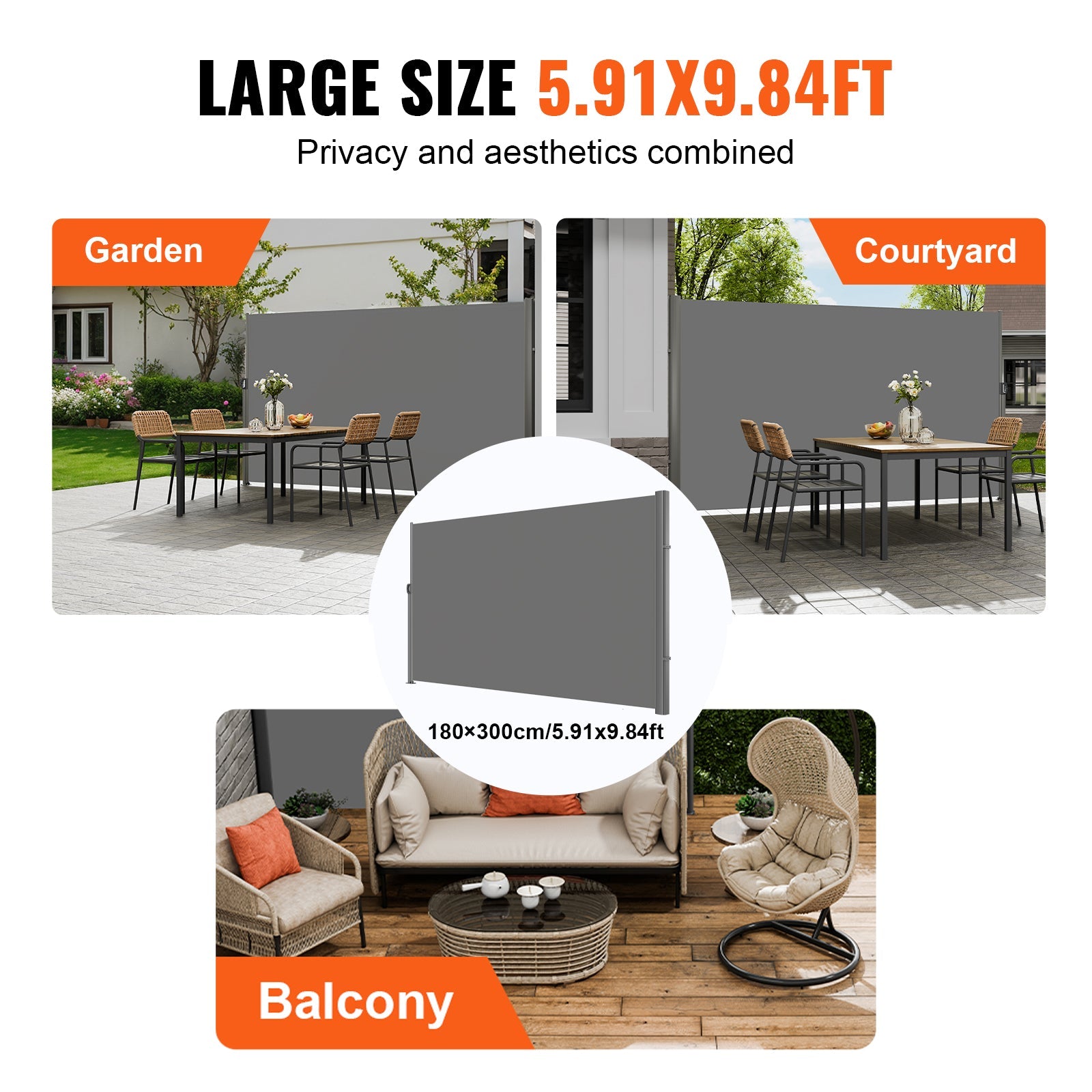 Retractable Side Awning, 71''-118'' Full Aluminum Rust-Proof Outdoor Privacy Screen by HouseOfZazla