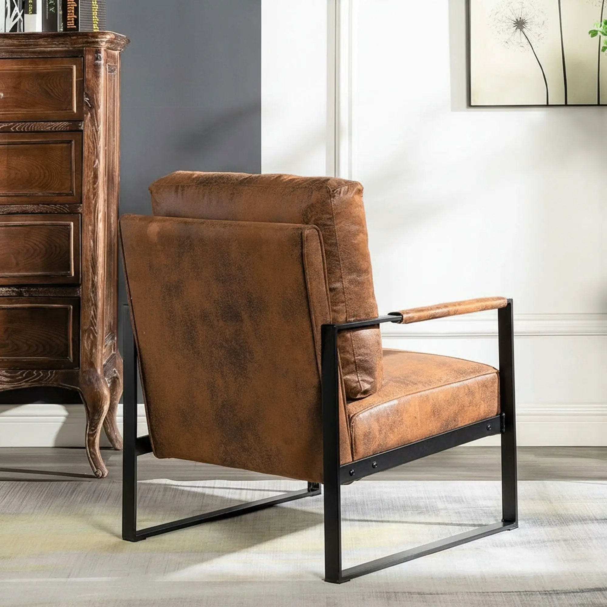Classic Mid Century Modern Accent Chair With Durable Square Metal Frame, Armchair by Unique Piece Furniture