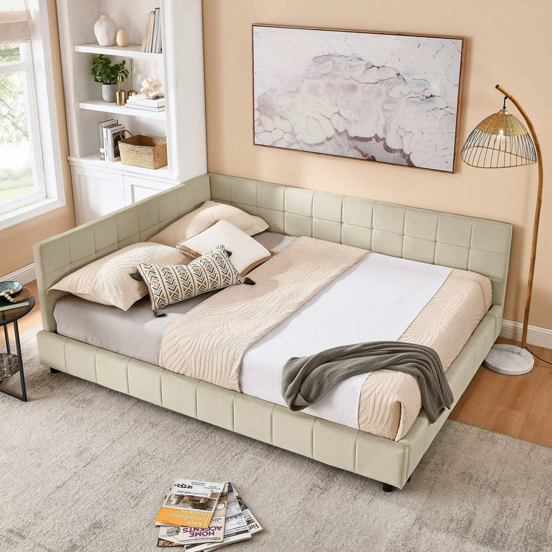Mid-Century Storage Upholstered Tufted Bed Frame With Backrest And Armrests by Unique Piece Furniture