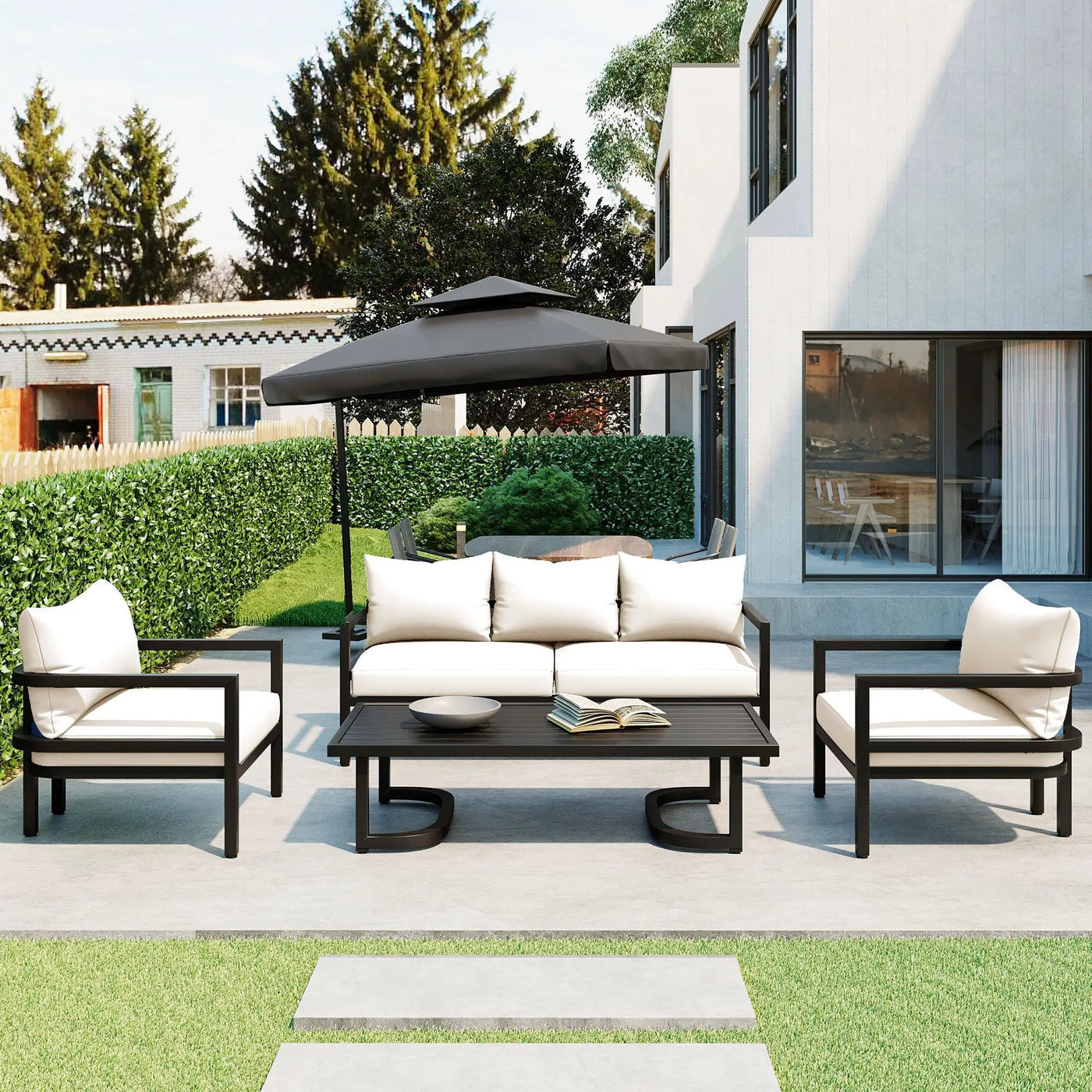 U_Style Multi-Person Outdoor Steel Sofa Set with Coffee Table by HouseOfZazla
