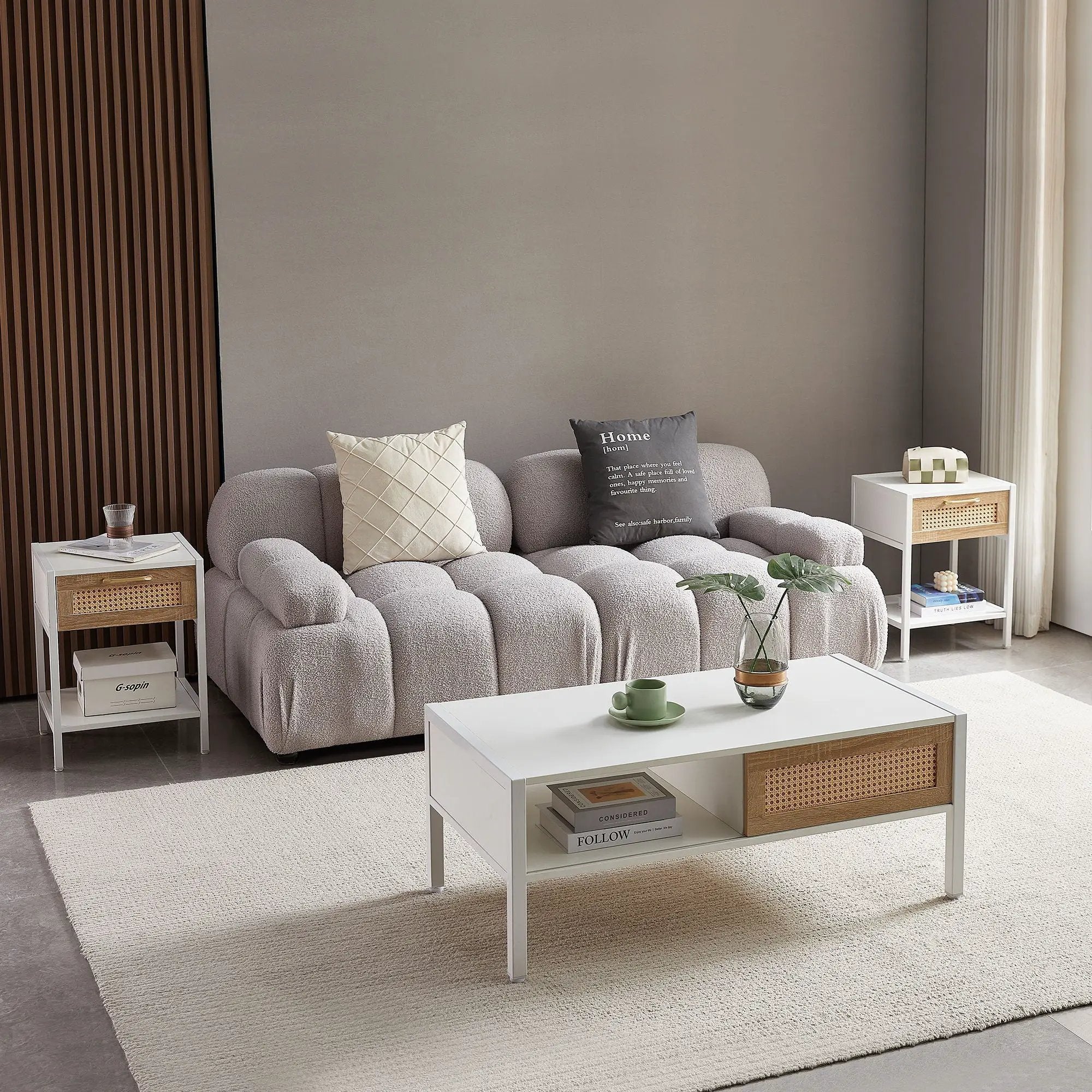 40.16" Rattan Coffee Table, Sliding Door For Storage, Metal Legs, Modern Table For Living Room by Unique Piece Furniture