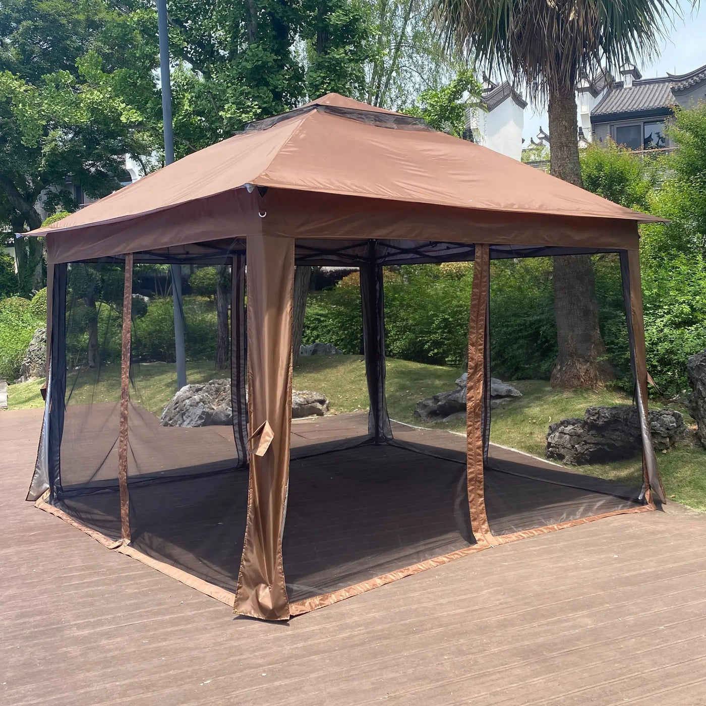 Outdoor Pop Up Gazebo Canopy With 2 Tier Soft Top And Removable Zipper Netting by HouseOfZazla