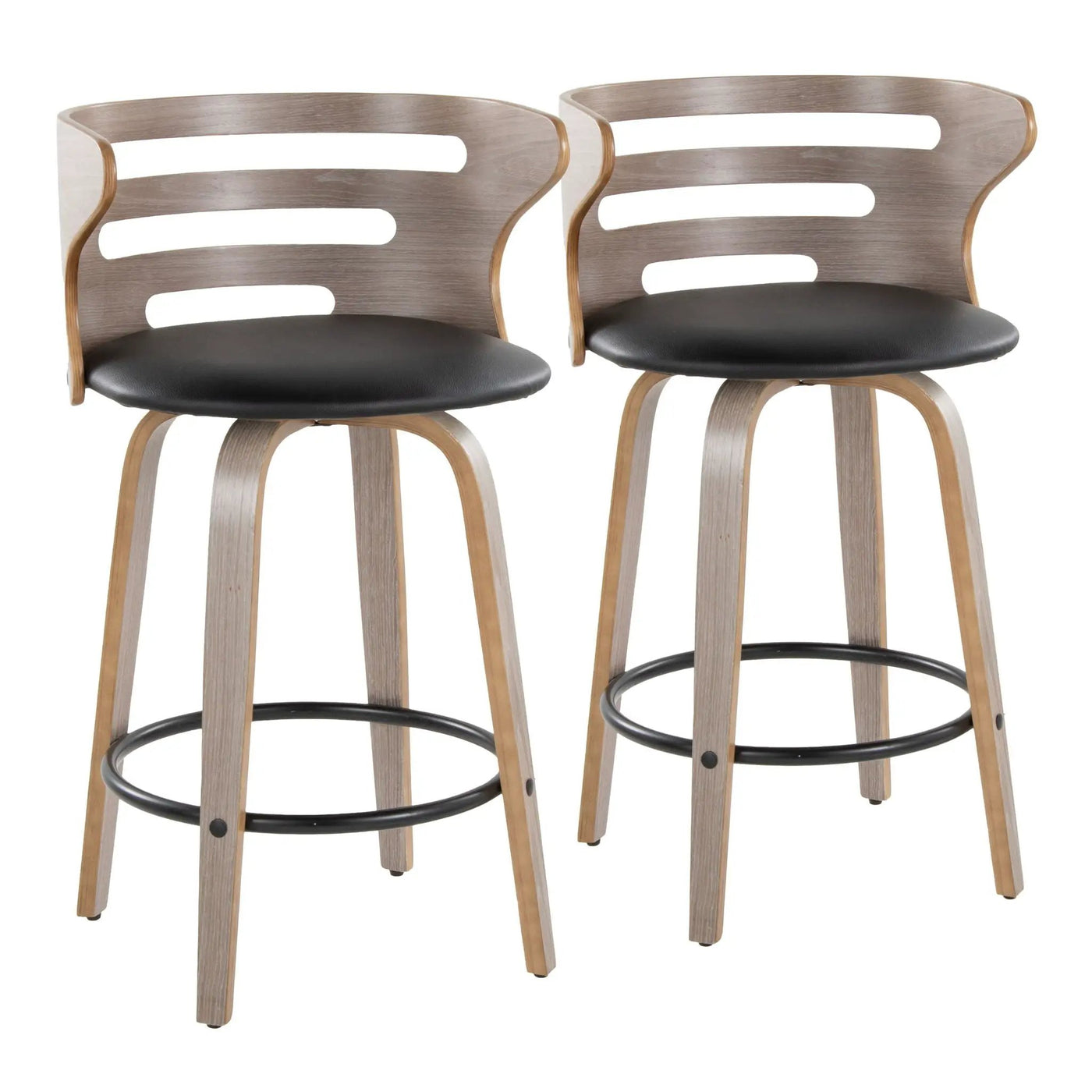 Cosini - Mid Century Modern Fixed Height Barstool With Swivel And Round Footrest (Set of 2) by HouseOfZazla