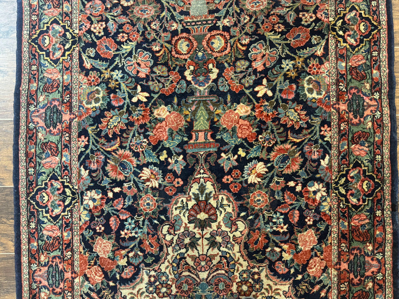 Antique Persian Rug 4x5, Navy Blue 1920s Carpet, Wool, Rare, Fine, Persian Hamadan Bidjar Carpet by Jewel Rugs