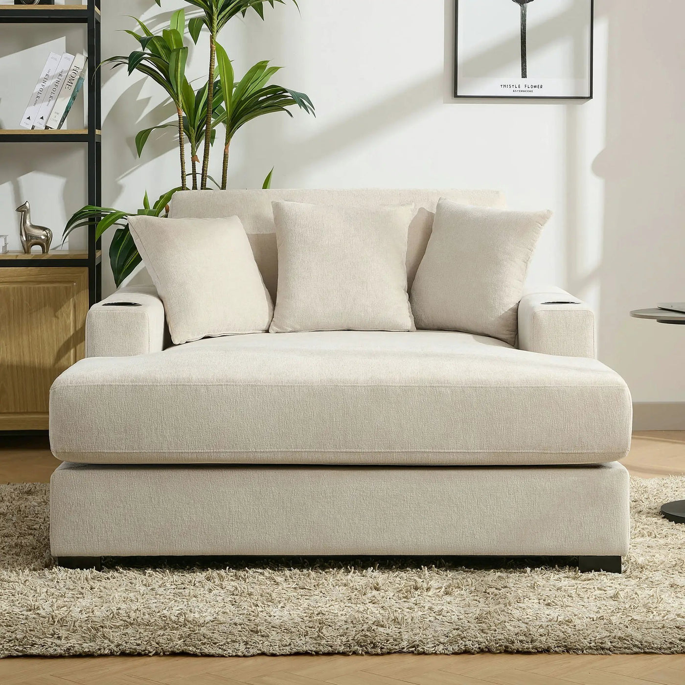 Oversized Chaise Lounger Modern Style Sofa Couch With Pillows, Charge Station & Cup Holders by HouseOfZazla