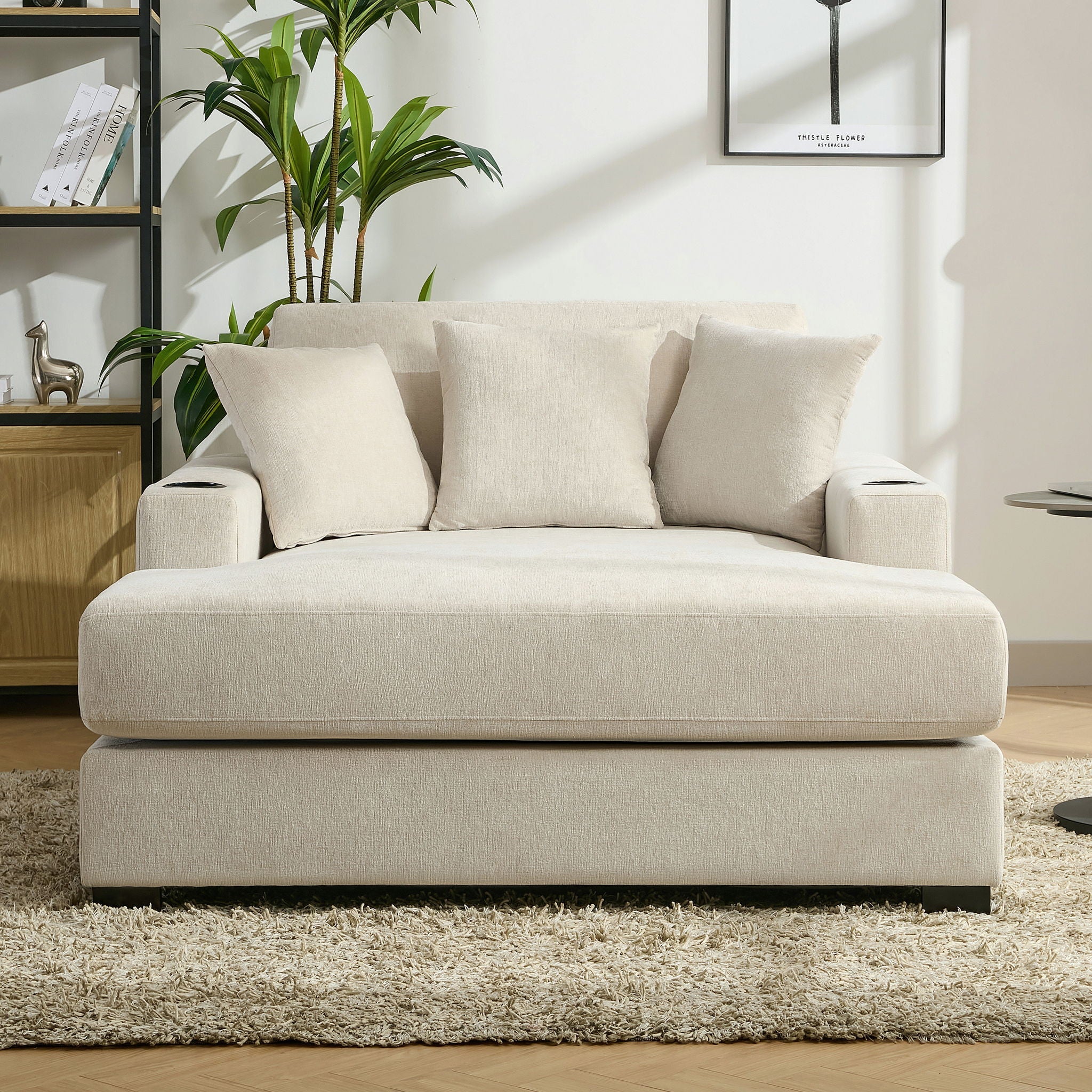 Oversized Chaise Lounger Modern Style Sofa Couch With Pillows, Charge Station & Cup Holders by HouseOfZazla