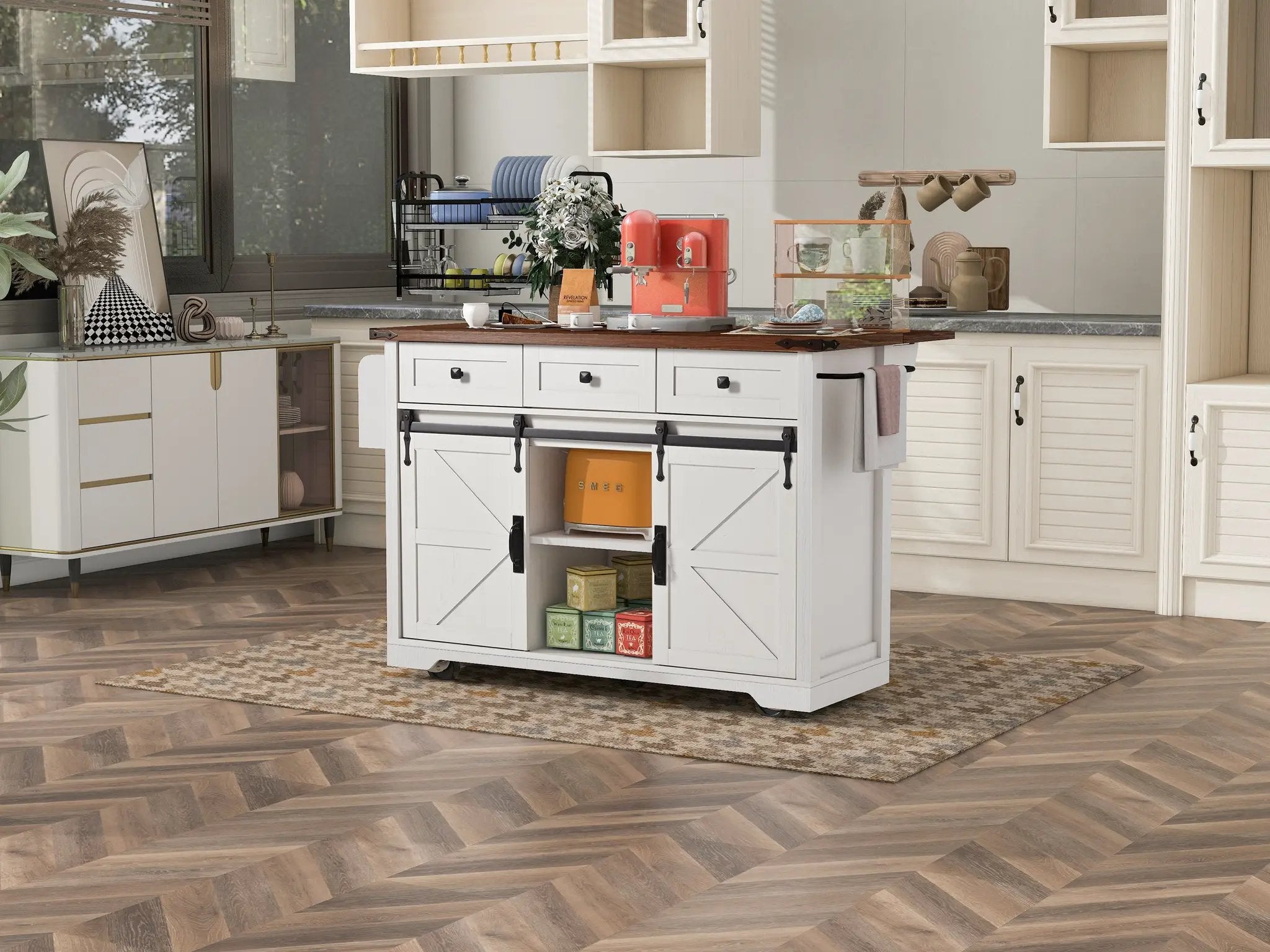 K&K 53.7" Farmhouse Kitchen Island with Power Outlet by HouseOfZazla