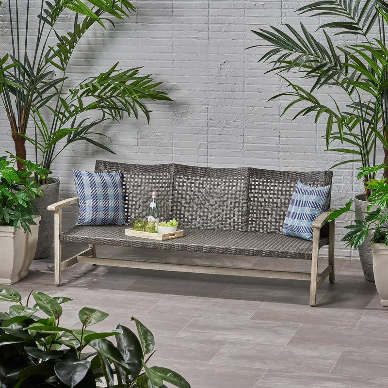 Outdoor Acacia Wood Wicker 3 Seater Sofa by HouseOfZazla