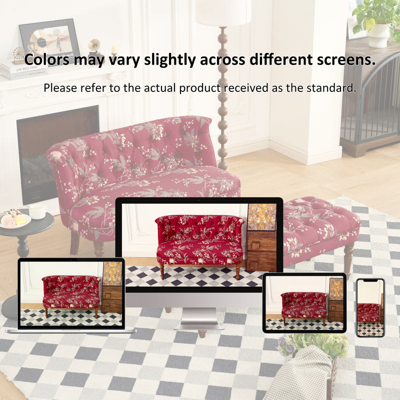 European Style Wine Red Sofa Chair with Floral Print – Wine Red, photo 5 of 10
