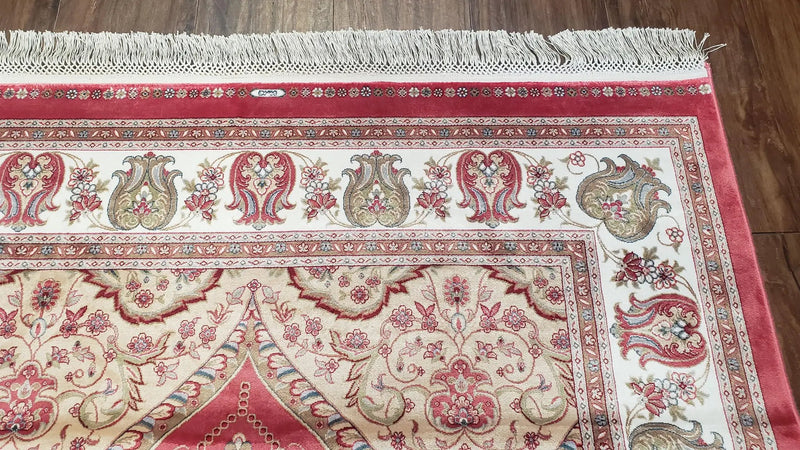 4 x 6 Silk Carpet Red, Traditional Oriental Rug 4x6, Flower Vase Columns, Turkish Rug New, High Quality, Bamboo Silk, Area Rug by Jewel Rugs