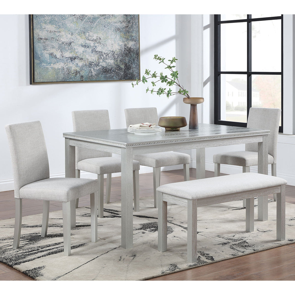 Dining Table Set with Crystal Decoration and Upholstered Chairs - Gray or White, photo 21 of 24