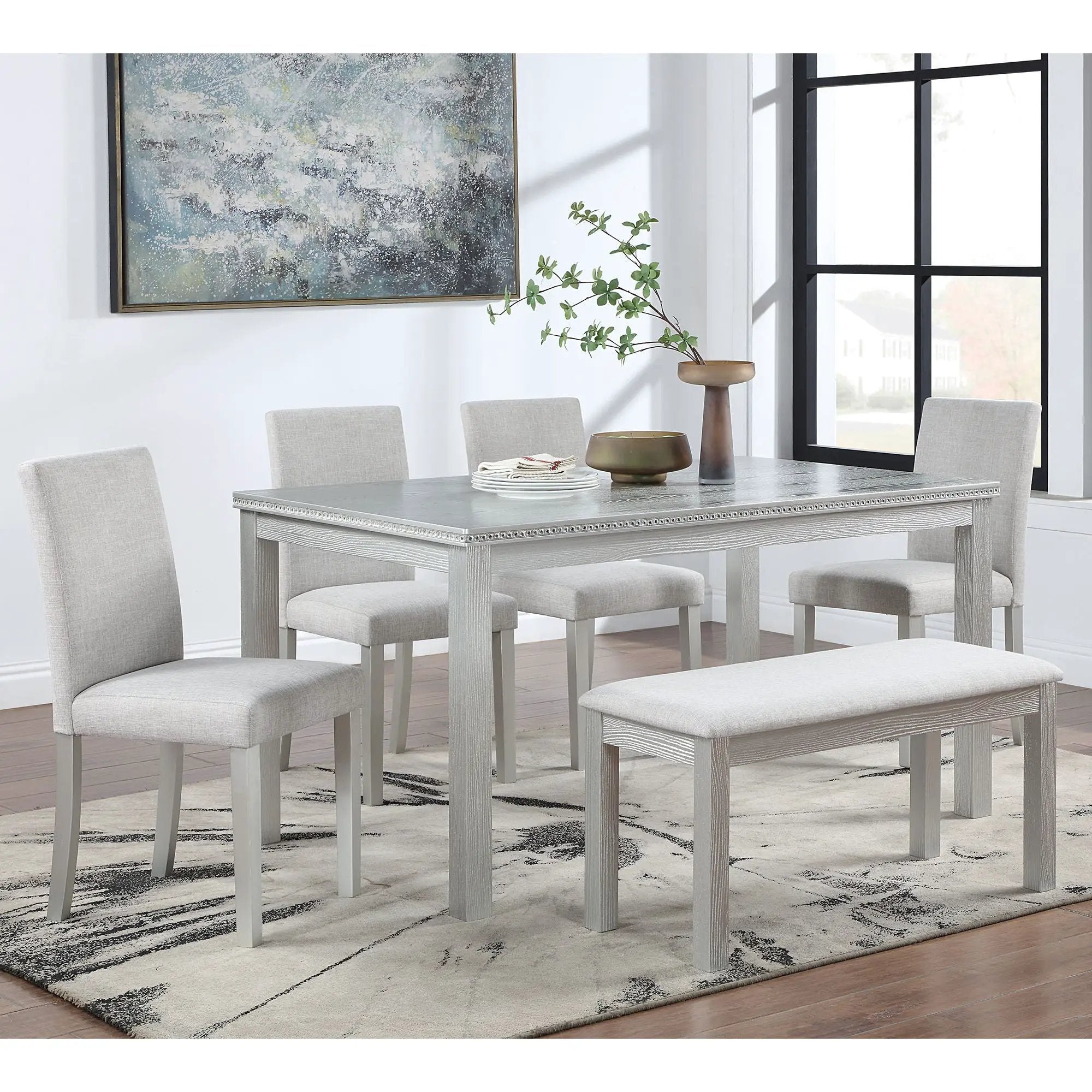 Dining Table Set With Crystal Decoration And Upholstered Chairs by Unique Piece Furniture