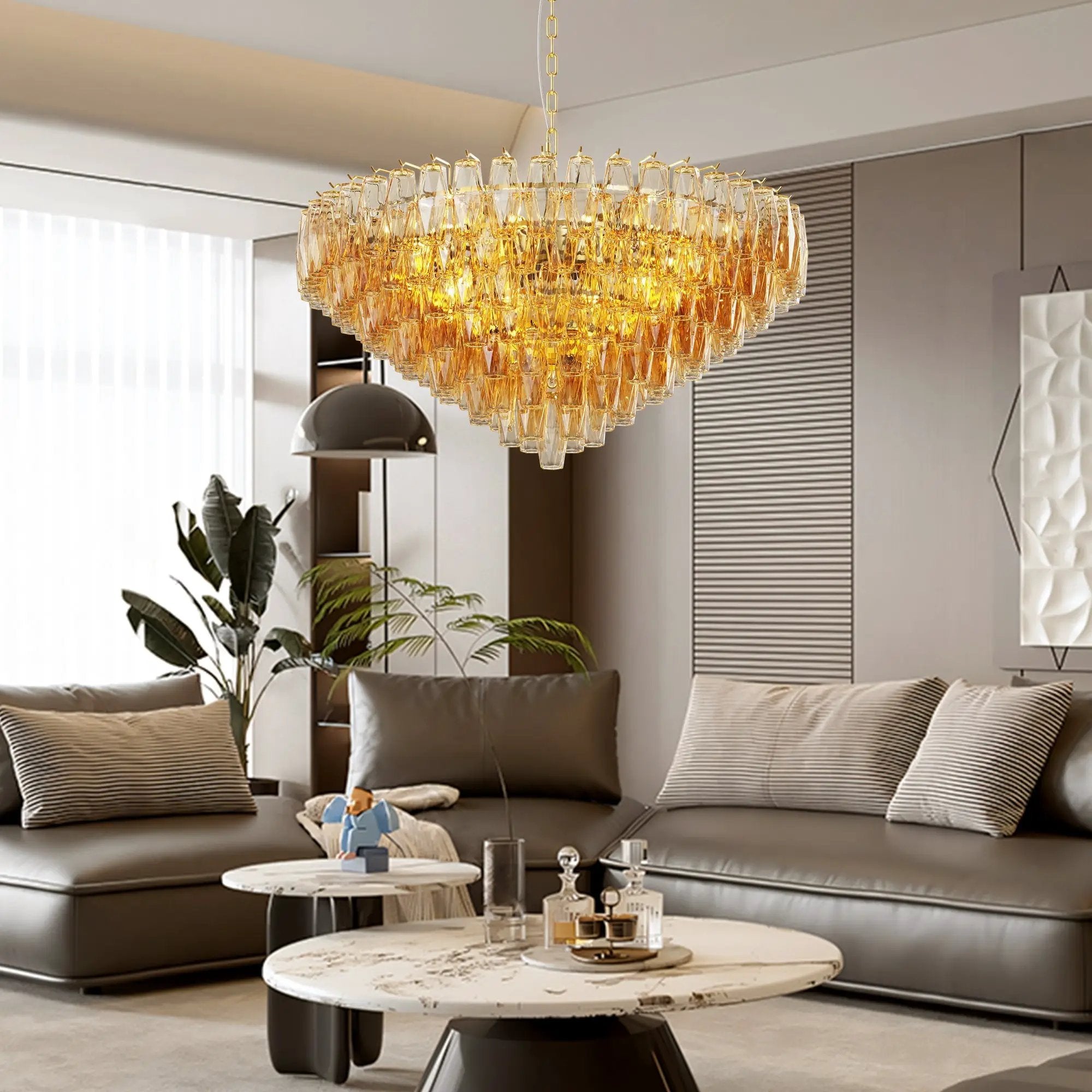 37" Extra Large 14-Light Gold Modern Round Chandelier by HouseOfZazla