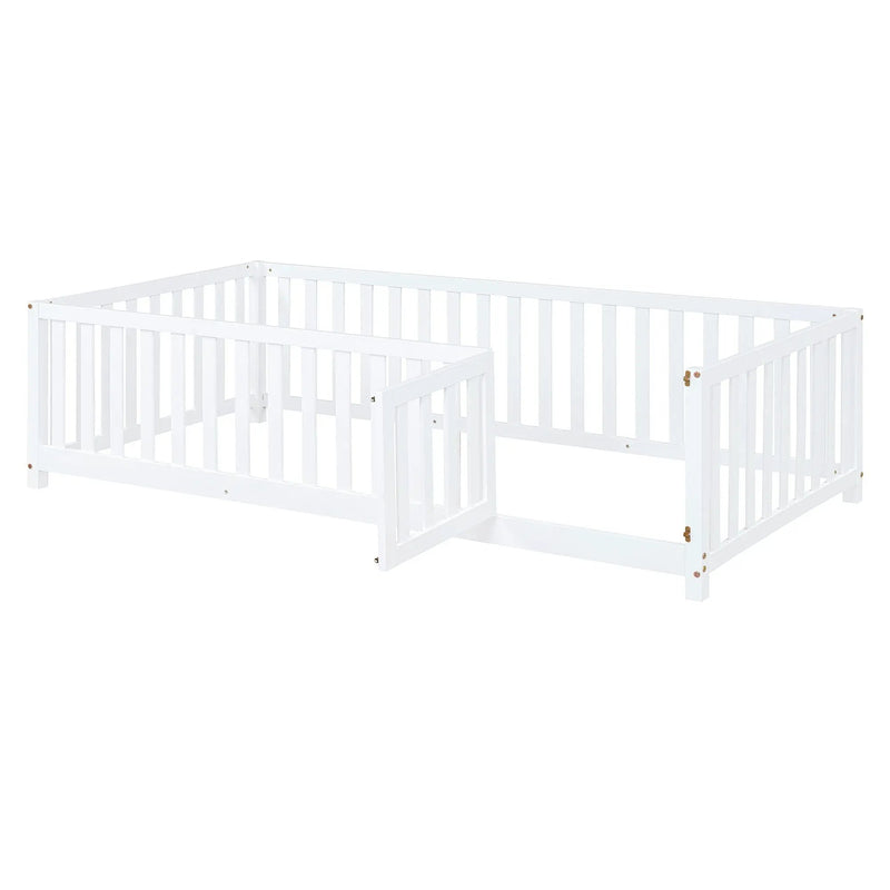 Daybed With Fence Guardrails And 2 Drawers, Split Into Independent Floor Bed & Daybed by HouseOfZazla