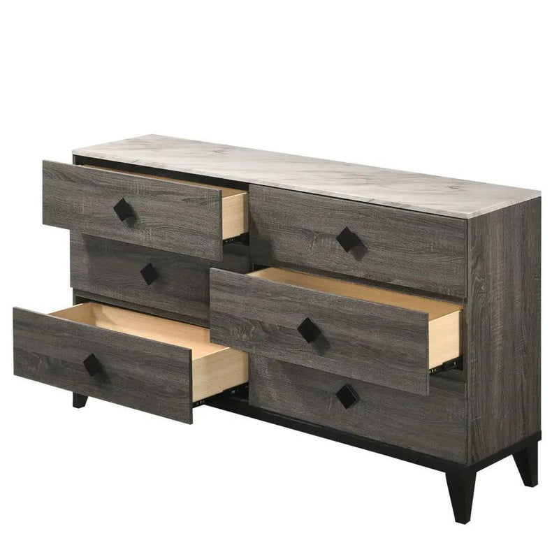 Avantika - Dresser - Faux Marble Top & Rustic Gray Oak by Unique Piece Furniture