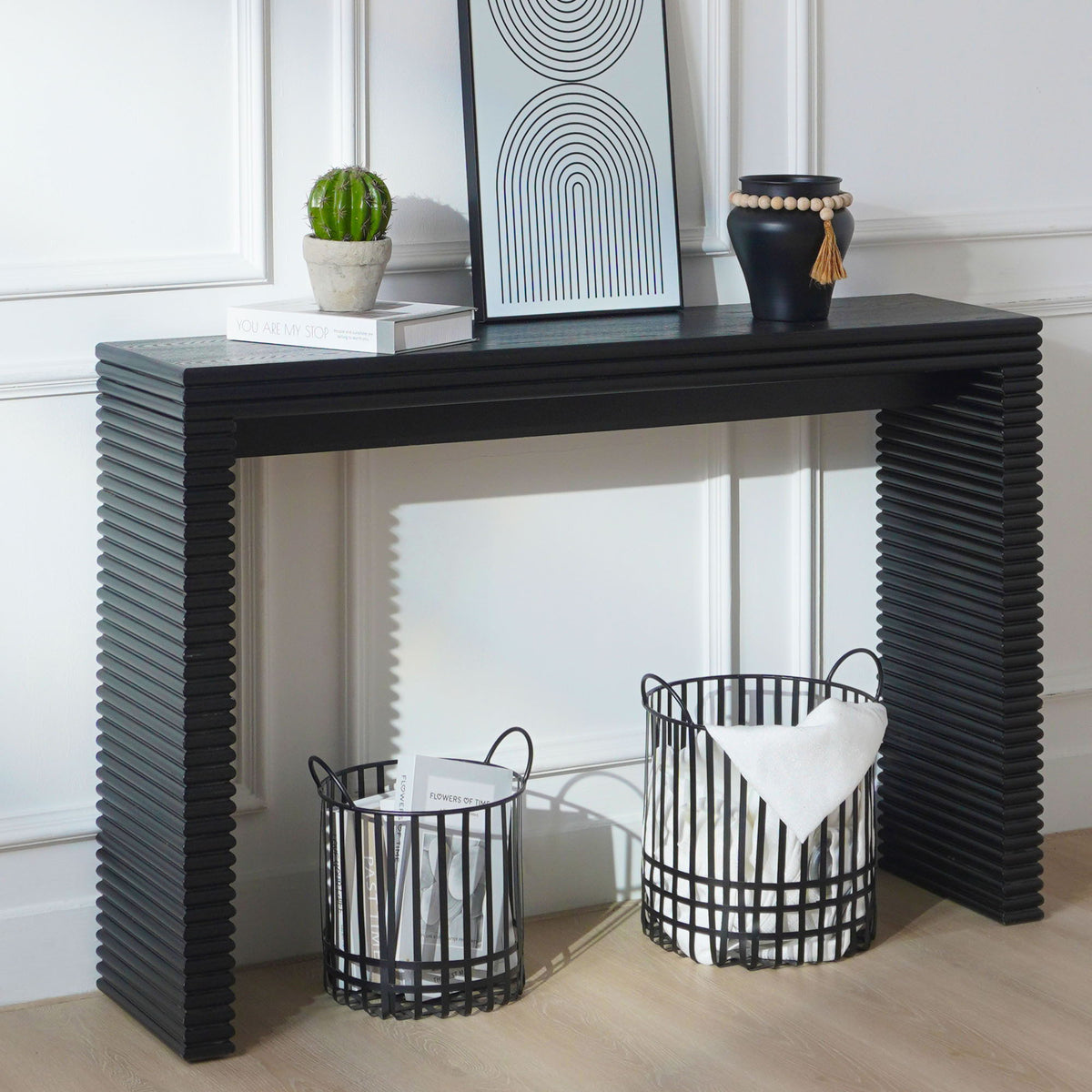 Modern Console Table with Solid Wood Construction - Light Brown or Black, photo 14 of 23