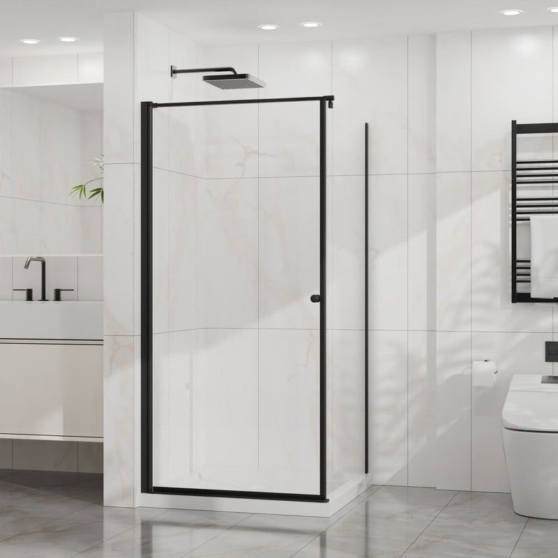 Corner Shower Enclosure, Frameless Pivot Door - Matte Black by HouseOfZazla