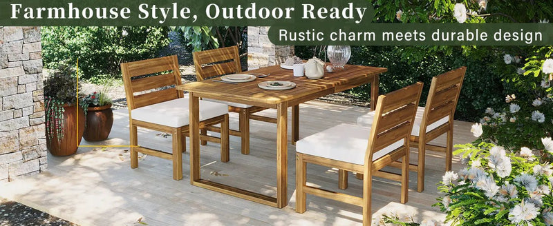 U_STYLE Farmhouse 5-Piece Outdoor Patio Dining Set with Adjustable Legs by HouseOfZazla