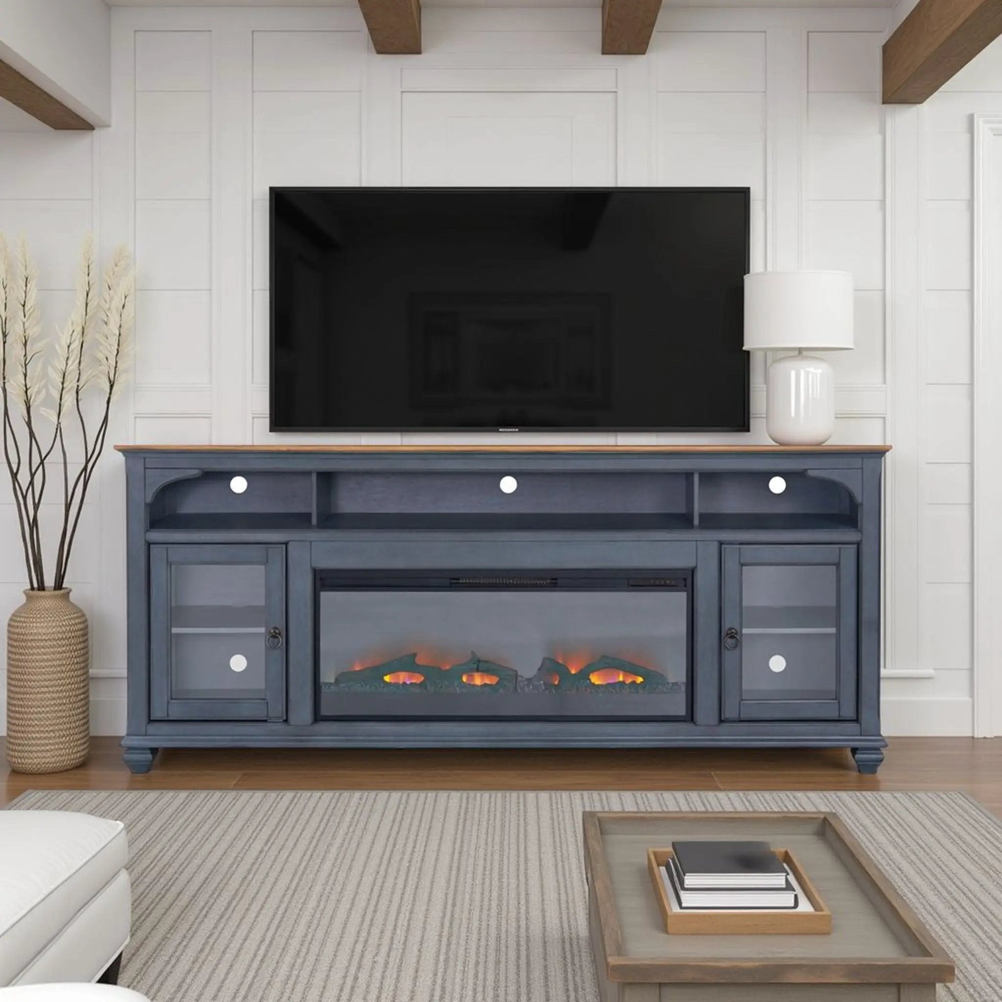 Fireplace TV Stand For TVs Up To 95" - Blue by HouseOfZazla