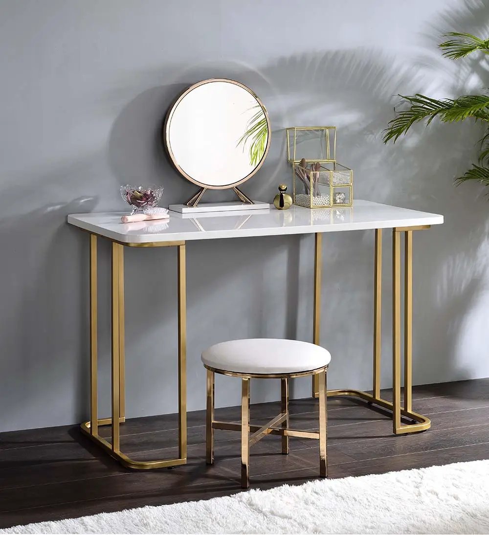 Estie - Vanity Desk (Same 93102) - White & Gold by Unique Piece Furniture