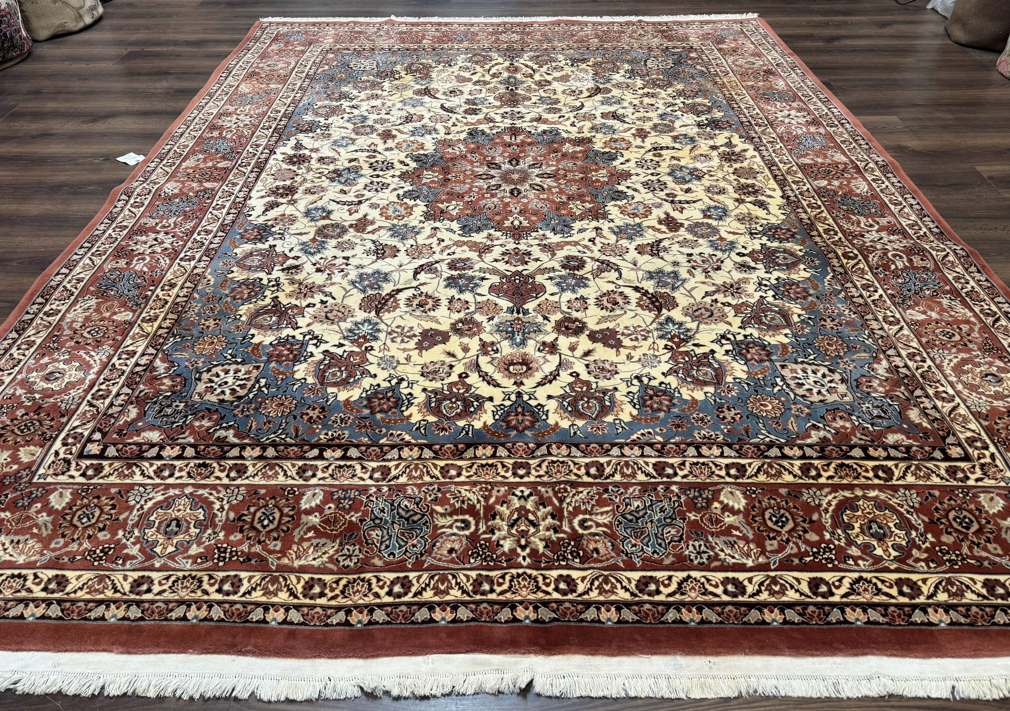Persian Rug 8x10, Sino Persian Floral Medallion Carpet, Traditional Wool Area Rug, Cream and Brick Red, Fine 210 KPSI by Jewel Rugs