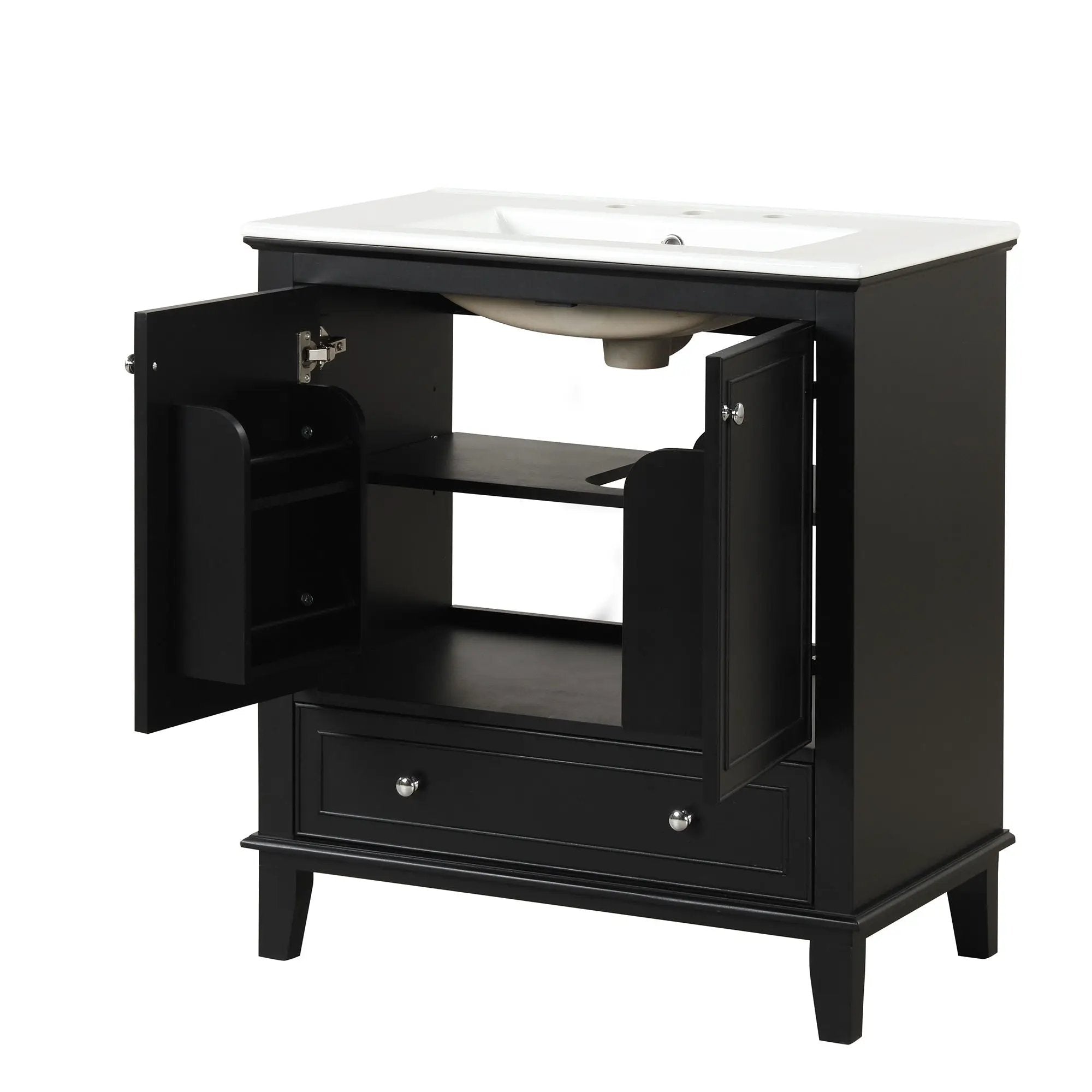 30" Bathroom Vanity With Sink Combo, Multi Functional Bathroom Cabinet With Doors And Drawer - Black by HouseOfZazla
