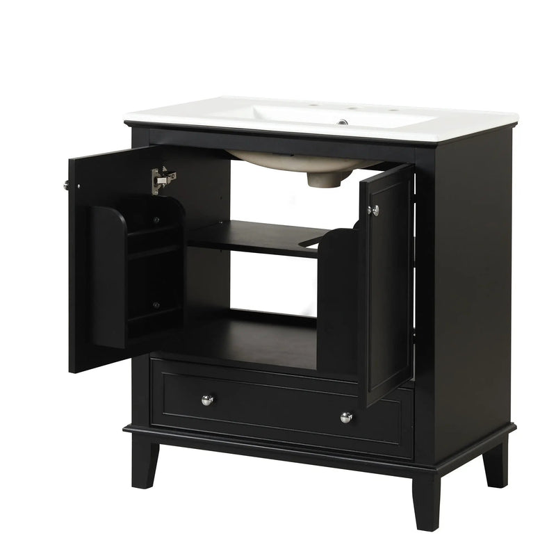 30" Bathroom Vanity With Sink Combo, Multi Functional Bathroom Cabinet With Doors And Drawer - Black by HouseOfZazla