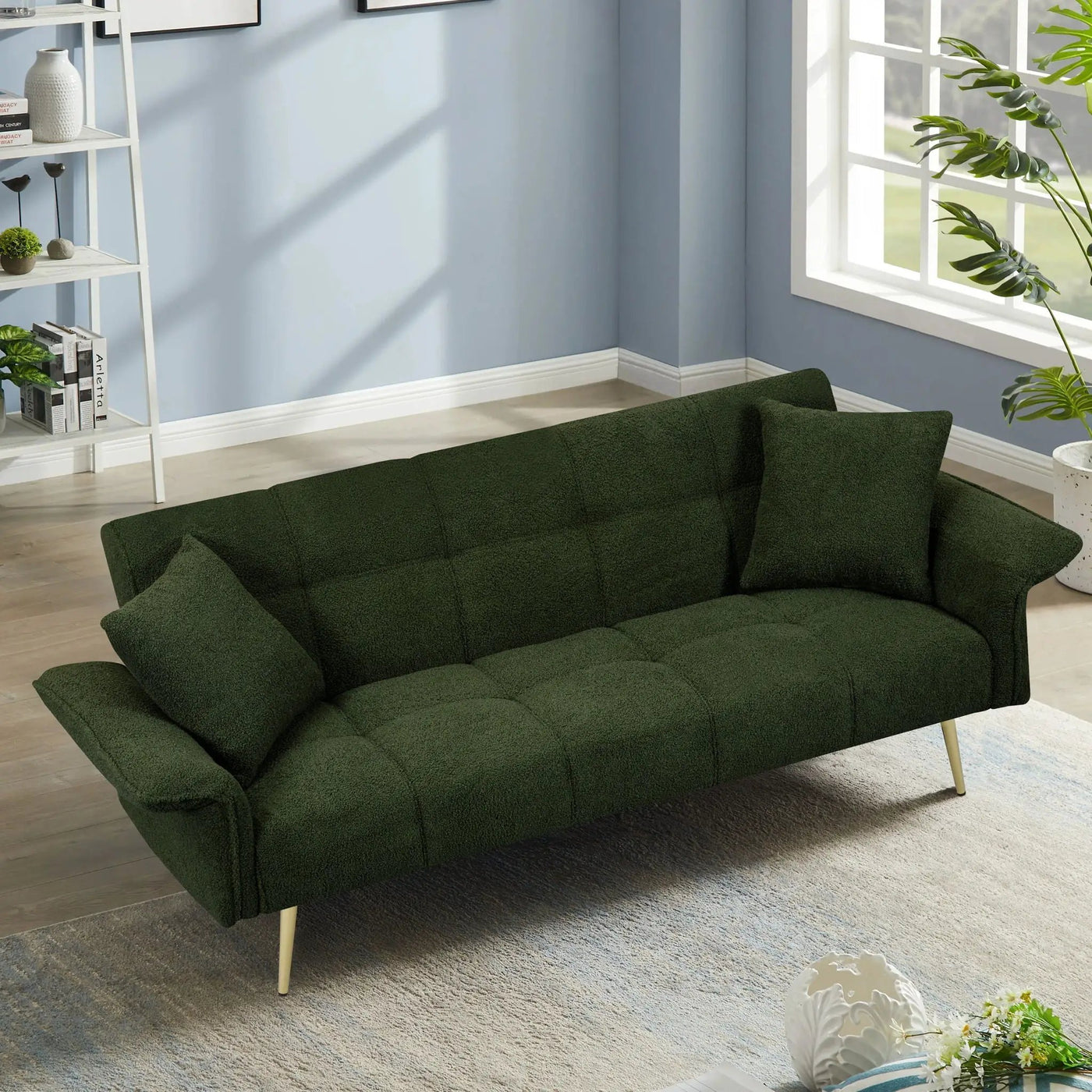 Convertible Double Futon Sofa Bed With Folding Armrests For Living Rooms by HouseOfZazla