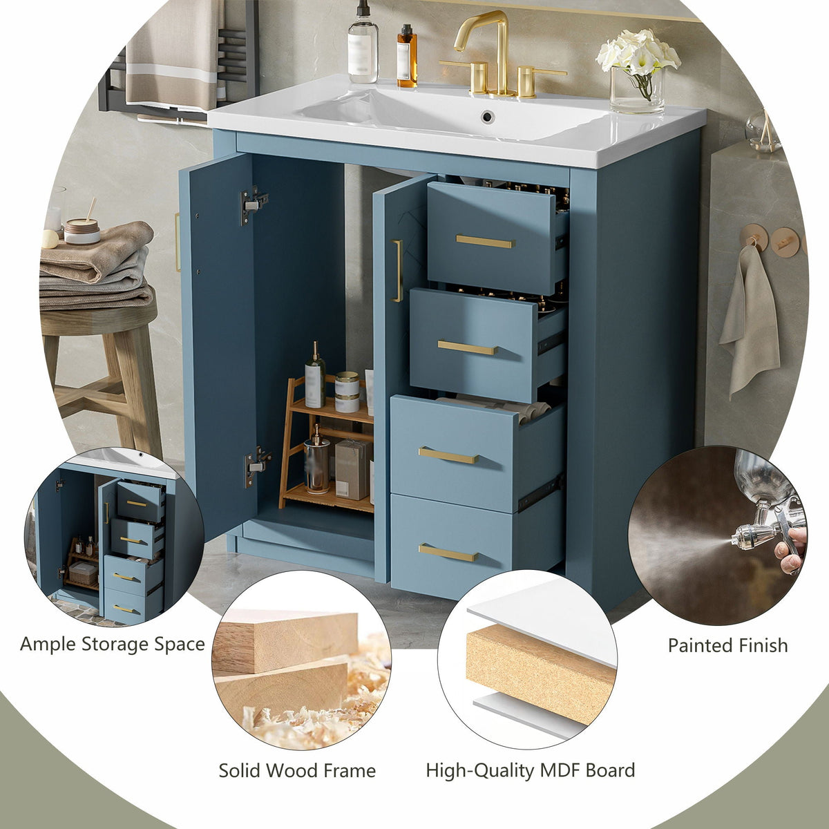 Bathroom Vanity With Sink, Storage Cabinet, Freestanding Set With 3 Drawers & Soft Closing Doors, photo 26 of 35