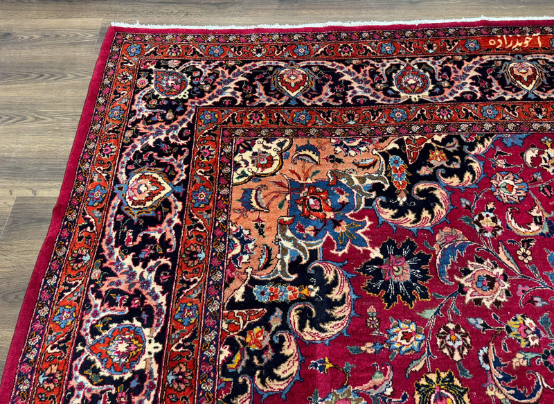 Red Persian Mashad Rug 10x13 - Floral Medallion Signed By Masterweaver by Jewel Rugs