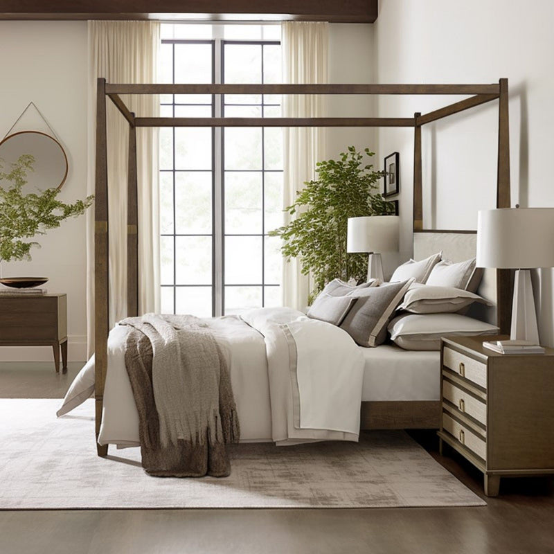 Queen Canopy Bed Frame with Upholstered Headboard - Brown, photo 6 of 9