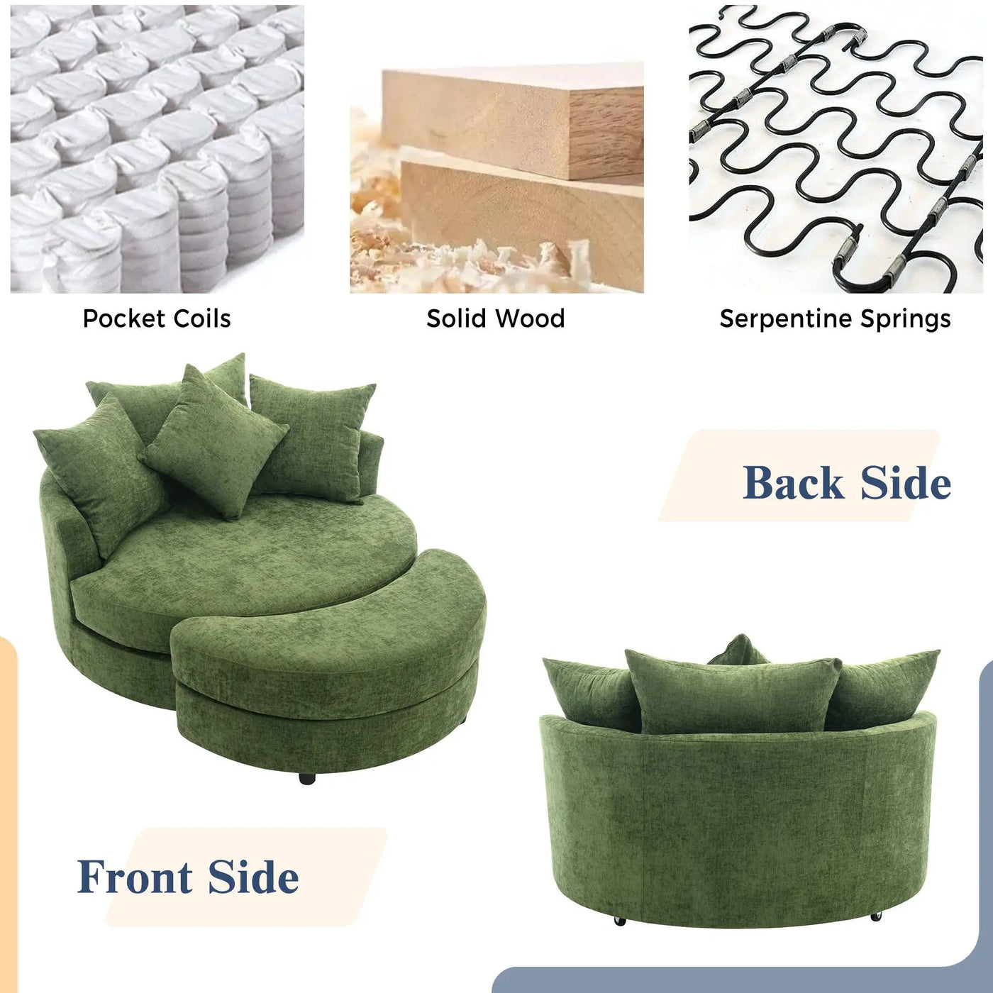 360° Swivel Accent Barrel Chair With Storage Ottoman & 4 Pillows, Modern Leisure Chair Round Accent For Living Room by Unique Piece Furniture