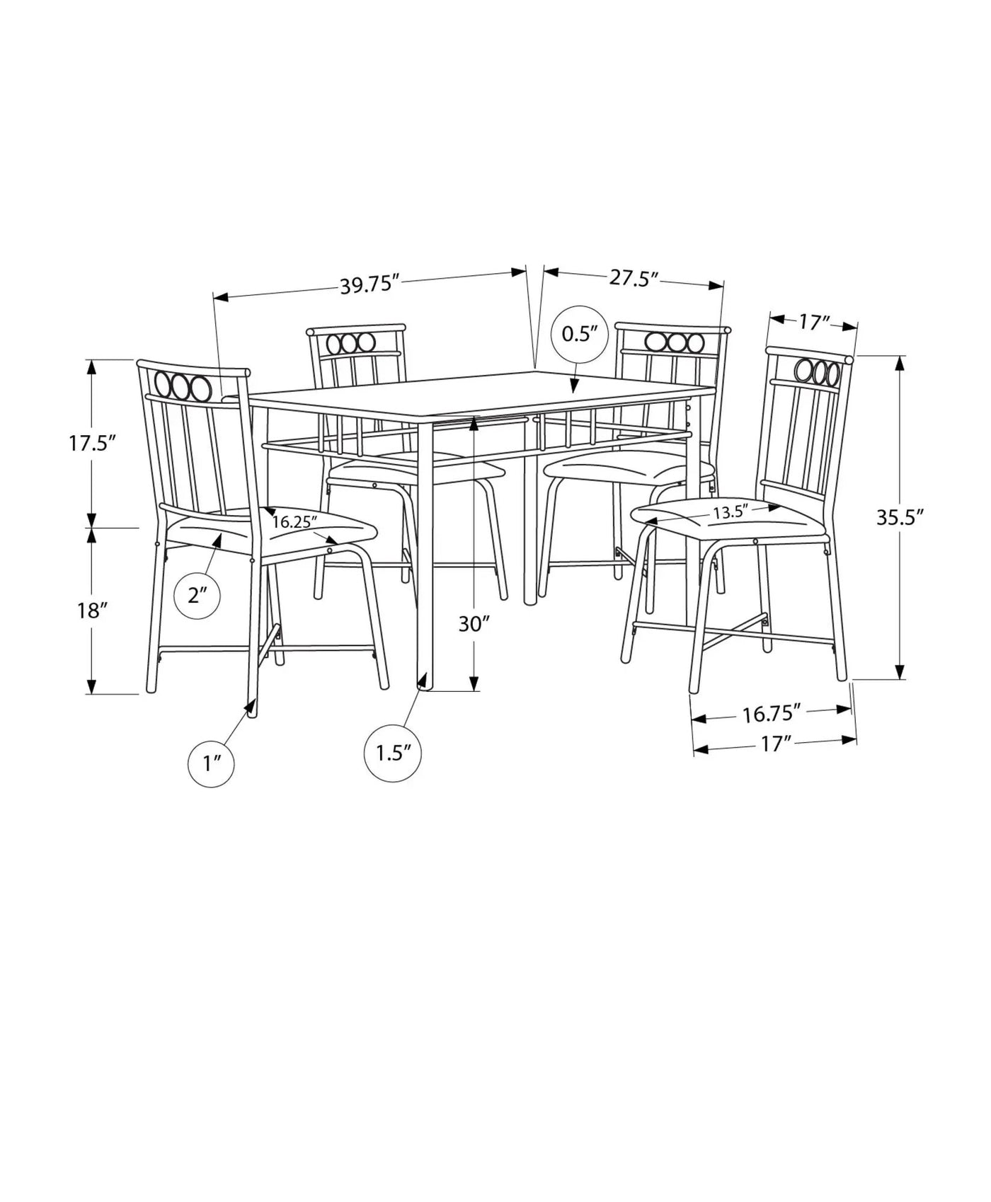 5 Pieces Dining Table Set, Small, Rectangular by HouseOfZazla