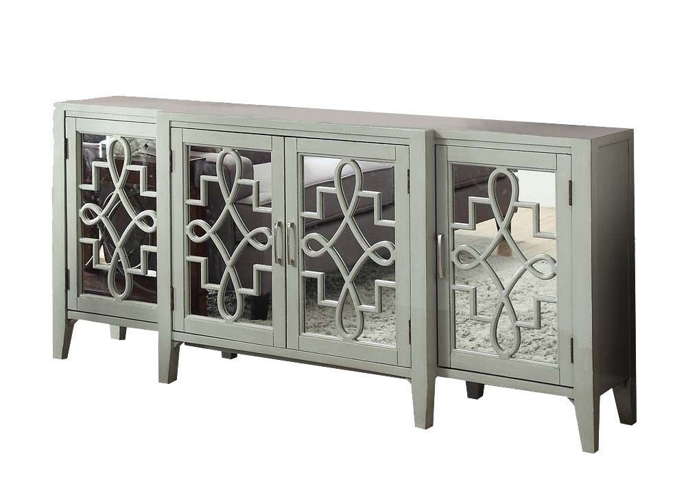 Mirrored Accent Console Cabinet with Solid Wood Legs - Black or Gray, photo 7 of 8