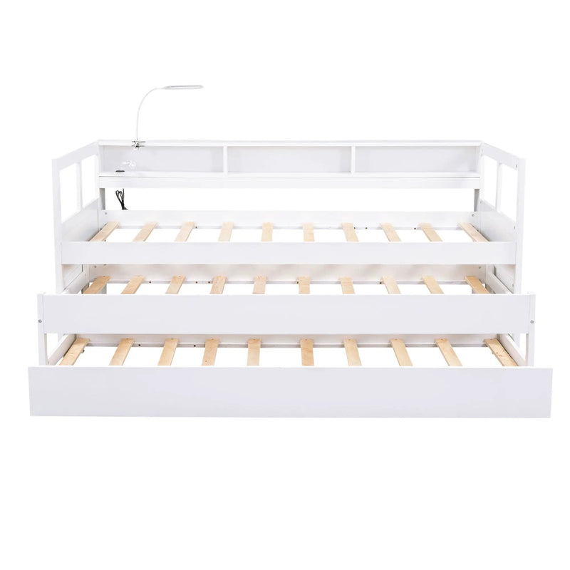 Daybed With 2 Trundles, 3 Storage Cubbies, Built In USB Charging Light by Unique Piece Furniture